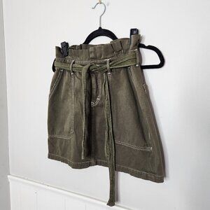 FREE PEOPLE ARMY GREEN SPLENDOR IN THE GRASS PAPERBAG MINI SKIRT
